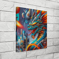 Холст квадратный Фантастическая композиция с драконом - нейросеть, цвет: 3D-принт — фото 2