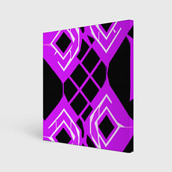 Холст квадратный Чёрные квадраты и белые полосы на фиолетовом фоне, цвет: 3D-принт