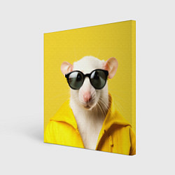 Холст квадратный Ля какая модная крыса на желтом, цвет: 3D-принт