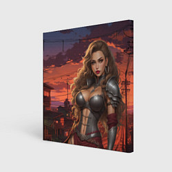 Холст квадратный Сексуальная пышная девушка в роскошных рыцарских д, цвет: 3D-принт