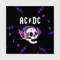 Холст квадратный AC DC неоновый череп, цвет: 3D-принт — фото 2