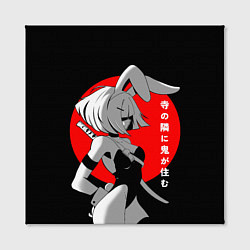 Холст квадратный Секси девушка-самурай с заячьими ушками- иероглифы, цвет: 3D-принт — фото 2