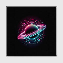 Холст квадратный Неоновый Сатурн, цвет: 3D-принт — фото 2
