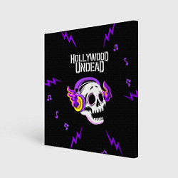 Холст квадратный Hollywood Undead неоновый череп, цвет: 3D-принт