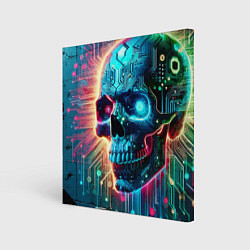 Холст квадратный Cool cyber skull - neon glow, цвет: 3D-принт