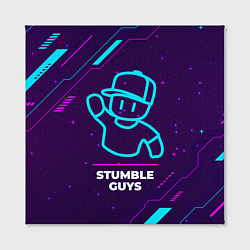 Холст квадратный Символ Stumble Guys в неоновых цветах на темном фо, цвет: 3D-принт — фото 2