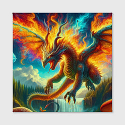 Холст квадратный Огненный дракон над водопадом - нейроарт, цвет: 3D-принт — фото 2