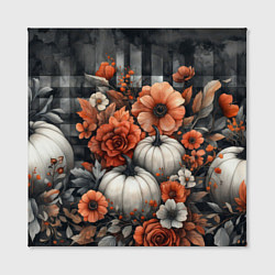 Холст квадратный Белые тыква с цветами, цвет: 3D-принт — фото 2