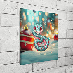 Холст квадратный Новогодняя змейка и новогодние игрушки, цвет: 3D-принт — фото 2