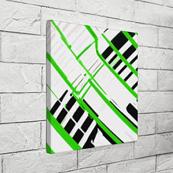 Холст квадратный Зелёно-чёрные полосы на белом фоне, цвет: 3D-принт — фото 2