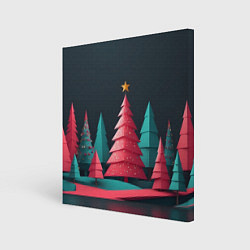 Холст квадратный Новогодний ночной лес, цвет: 3D-принт