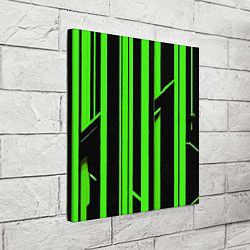 Холст квадратный Толстые зелёные полосы на чёрном фоне, цвет: 3D-принт — фото 2