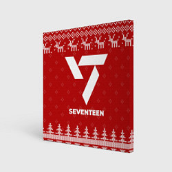 Холст квадратный Новогодний Seventeen с оленями, цвет: 3D-принт