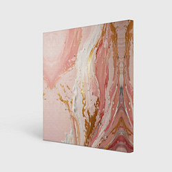 Холст квадратный Брызги розовых и золотых красок в хаотичных узорах, цвет: 3D-принт