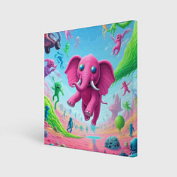 Холст квадратный Парящий в воздухе розовый слон - сюрреализм, цвет: 3D-принт