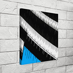 Холст квадратный Диагональные чёрно-белые полосы на синем фоне, цвет: 3D-принт — фото 2