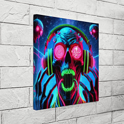 Холст квадратный Metallica - neon skull with headphones, цвет: 3D-принт — фото 2