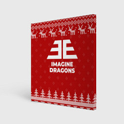 Холст квадратный Новогодний Imagine Dragons с оленями, цвет: 3D-принт