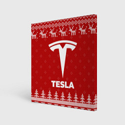 Холст квадратный Новогодний Tesla с оленями, цвет: 3D-принт