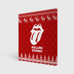 Холст квадратный Новогодний Rolling Stones с оленями, цвет: 3D-принт