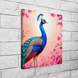 Холст квадратный Павлин на розовом, цвет: 3D-принт — фото 2