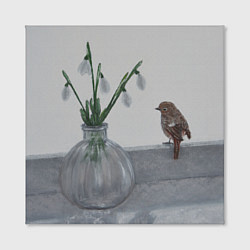 Холст квадратный Подснежники и птичка, цвет: 3D-принт — фото 2