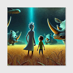 Холст квадратный Морти и Рик на планете носорогов - неоновое свечен, цвет: 3D-принт — фото 2