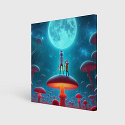 Холст квадратный Рик и Морти в стране неоновых гигантских грибов, цвет: 3D-принт