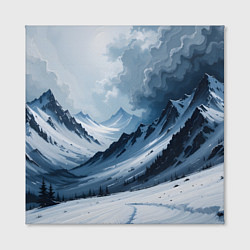 Холст квадратный Зимний горный пейзаж маслом, цвет: 3D-принт — фото 2