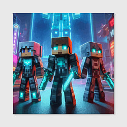 Холст квадратный Minecraft - ai art neon glow, цвет: 3D-принт — фото 2