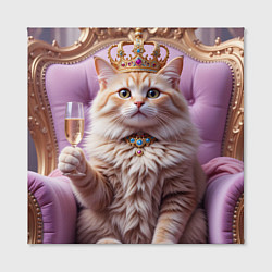 Холст квадратный Кот с короной и шампанским, цвет: 3D-принт — фото 2