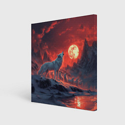 Холст квадратный Белый волк воет на луну, цвет: 3D-принт