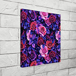 Холст квадратный Разноцветные цветы - синие розы паттерн, цвет: 3D-принт — фото 2