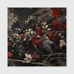 Холст квадратный Красные и белые листья на черном, цвет: 3D-принт — фото 2