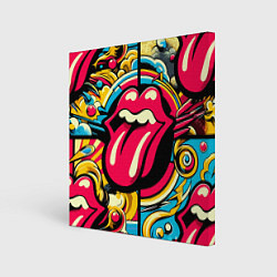 Холст квадратный Rolling Stones logo - pop art pattern, цвет: 3D-принт