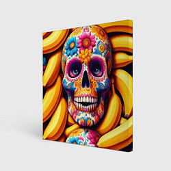 Холст квадратный Цветочный череп среди бананов - нейроарт, цвет: 3D-принт
