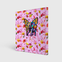 Холст квадратный Слон с крыльями бабочки, цвет: 3D-принт