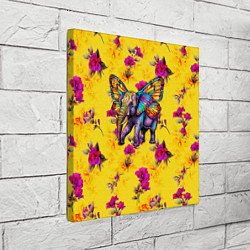 Холст квадратный Слон с крыльями бабочки на цветочном фоне, цвет: 3D-принт — фото 2