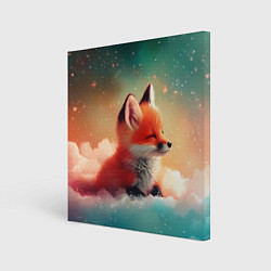 Холст квадратный Милый лисенок спит на облаке, цвет: 3D-принт