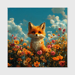 Холст квадратный Лисица в цветочном поле, цвет: 3D-принт — фото 2
