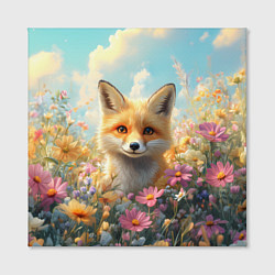 Холст квадратный Лиса в цветочном поле, цвет: 3D-принт — фото 2