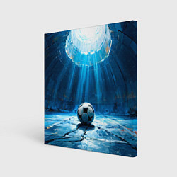 Холст квадратный Футбольный мяч в синем, цвет: 3D-принт