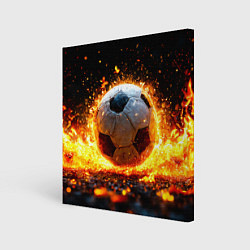 Холст квадратный Футбольный мяч в огне, цвет: 3D-принт