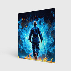 Холст квадратный Дзюдоист в синем пламени, цвет: 3D-принт