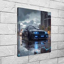 Холст квадратный BMW синие фары дождливая погода, цвет: 3D-принт — фото 2