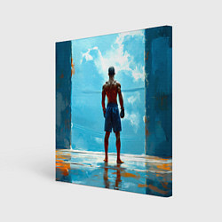 Холст квадратный Кикбоксер в синем, цвет: 3D-принт