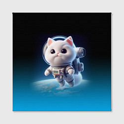 Холст квадратный Милый белый котёнок космонавт, цвет: 3D-принт — фото 2