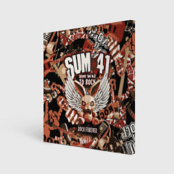 Холст квадратный Sum 41 на фоне кролика и гитар, цвет: 3D-принт