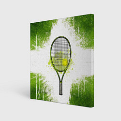 Холст квадратный Теннисная ракетка в зеленом, цвет: 3D-принт