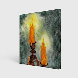 Картина квадратная Две горящие свечи в темноте